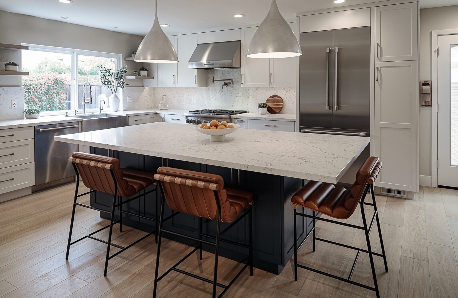 Modern Classic Open Plan Kitchen in White and Blue